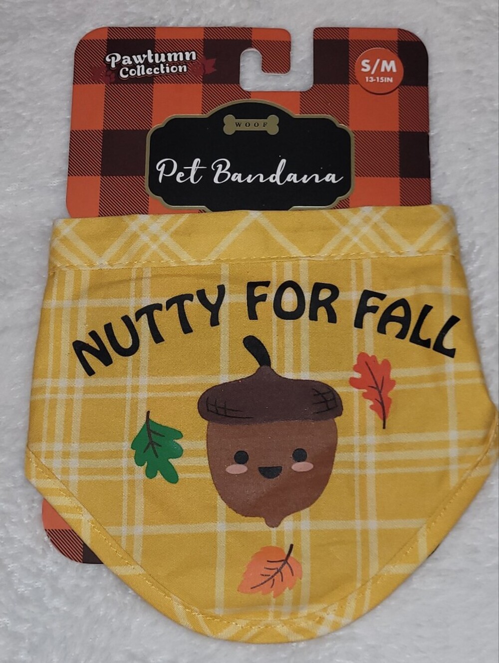 Pawtumn Collection Yellow "Nutty for Fall" Pet Bandana, S/M